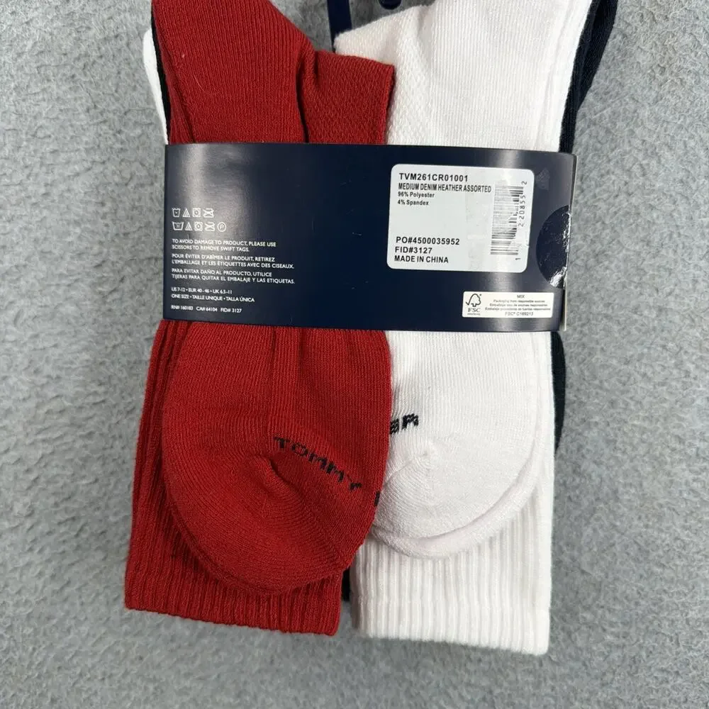 Tommy Hilfiger USA Flag Cushion Crew Socks Mens One Size Assorted 5 Pair NEW